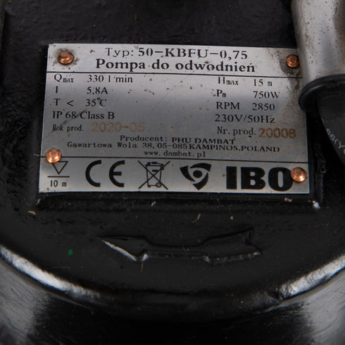 Pompa apa murdara profesionala pentru apa cu noroi / namol IBO Dambat 50-KBFU-0,75, 0.75kW, 330l/min, 230V, H refulare 15m