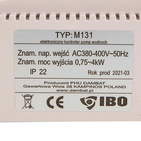 Panou comanda pompa profesional IBO Dambat M131, 0.75kW - 4kW