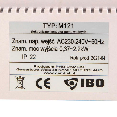 Panou comanda pompa profesional IBO Dambat M121, 0.37kW - 2.2kW